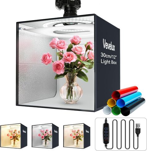صندوق إضاءة استوديو الصور المحمول مقاس 16 × 16 بوصة مزود بـ 120 مصباح LED، و3 درجات حرارة ألوان (3200 كلفن/4400 كلفن/5600 كلفن)، و6 خلفيات PVC وموزع ناشر - خيمة تصوير قابلة للطي لتصوير المنتجات in Kuwait