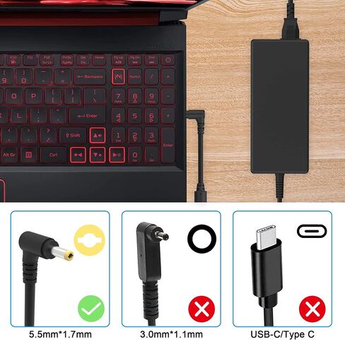 135W AC Charger Fit for Acer Nitro 5 Gaming Laptop, acer Nitro 5 an515-55-53e5 AN515-51 N18C3 AN515-41 AN515-53 AN515-52 AN515-43 AN515-54 AN517-51 N18C4 AN515-44-R99Q Adapter Power Supply Cord in Kuwait