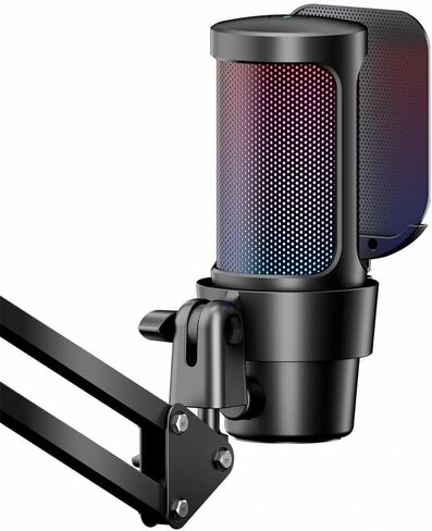ميكروفون ألعاب plplaaoo USB مع إضاءة RGB لاقط قلبي سريع كتم الصوت ومقبض ذراع ذراع لألعاب الكمبيوتر والبث المباشر والتسجيل والتشغيل المتوافق مع iOS Android (وردي) in Saudi Arabia