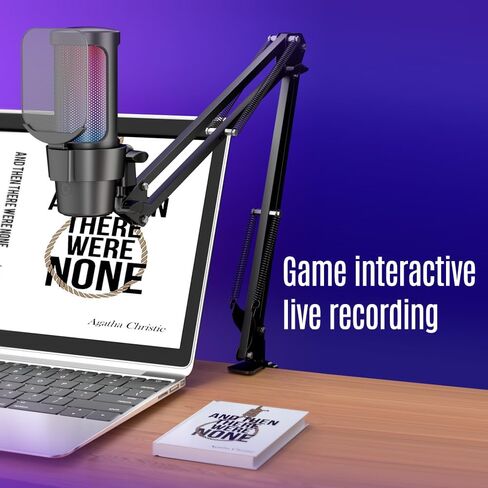 ميكروفون ألعاب plplaaoo USB مع إضاءة RGB لاقط قلبي سريع كتم الصوت ومقبض ذراع ذراع لألعاب الكمبيوتر والبث المباشر والتسجيل والتشغيل المتوافق مع iOS Android (وردي) in Saudi Arabia