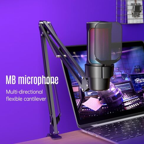 ميكروفون ألعاب plplaaoo USB مع إضاءة RGB لاقط قلبي سريع كتم الصوت ومقبض ذراع ذراع لألعاب الكمبيوتر والبث المباشر والتسجيل والتشغيل المتوافق مع iOS Android (وردي) in Saudi Arabia