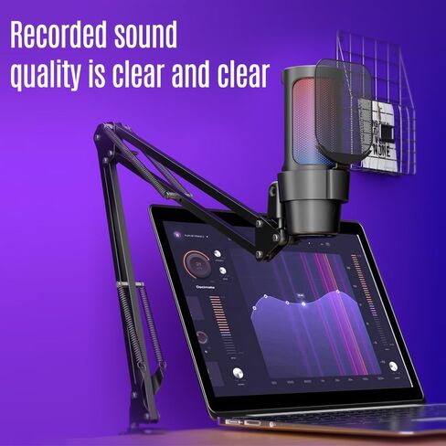 ميكروفون ألعاب plplaaoo USB مع إضاءة RGB لاقط قلبي سريع كتم الصوت ومقبض ذراع ذراع لألعاب الكمبيوتر والبث المباشر والتسجيل والتشغيل المتوافق مع iOS Android (وردي) in Saudi Arabia