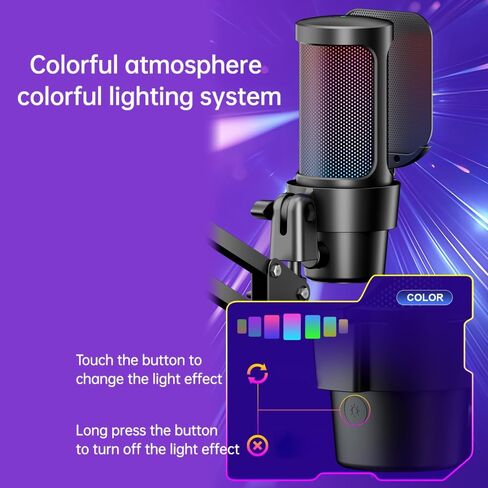 ميكروفون ألعاب plplaaoo USB مع إضاءة RGB لاقط قلبي سريع كتم الصوت ومقبض ذراع ذراع لألعاب الكمبيوتر والبث المباشر والتسجيل والتشغيل المتوافق مع iOS Android (وردي) in Saudi Arabia