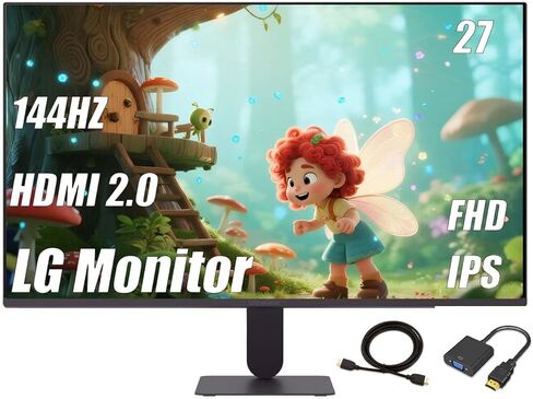 LG Ultra Smooth 27" Gaming Monitor, 144Hz Overclock, AMD FreeSync & G-Sync Compatible, 1ms Response, IPS Panel with Crosshair and Black Stabilizer, with HDMI and HDMI to VGA Cable in Saudi Arabia