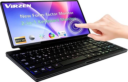 Portable Touchscreen Monitor with Silent Keyboard 12.8-inch Ultra-Slim Stretched Bar Screen Folding FHD 120% sRGB, USB-A/C Compatible Screen for Computers, Laptops, Mini PCs, Console in Saudi Arabia