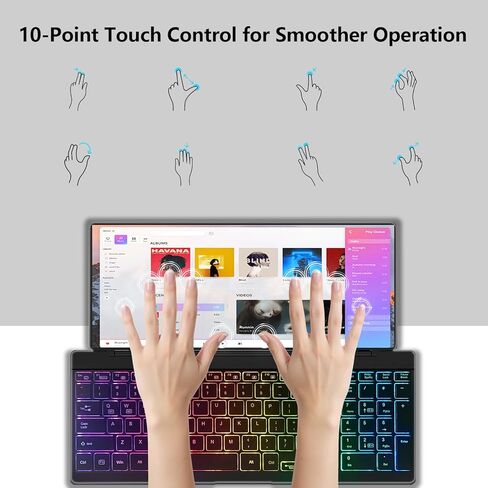 Portable Touchscreen Monitor with Silent Keyboard 12.8-inch Ultra-Slim Stretched Bar Screen Folding FHD 120% sRGB, USB-A/C Compatible Screen for Computers, Laptops, Mini PCs, Console in Saudi Arabia