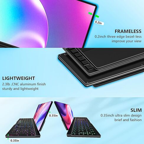 Portable Touchscreen Monitor with Silent Keyboard 12.8-inch Ultra-Slim Stretched Bar Screen Folding FHD 120% sRGB, USB-A/C Compatible Screen for Computers, Laptops, Mini PCs, Console in Saudi Arabia