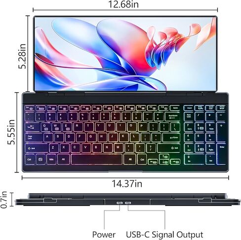 Portable Touchscreen Monitor with Silent Keyboard 12.8-inch Ultra-Slim Stretched Bar Screen Folding FHD 120% sRGB, USB-A/C Compatible Screen for Computers, Laptops, Mini PCs, Console in Saudi Arabia