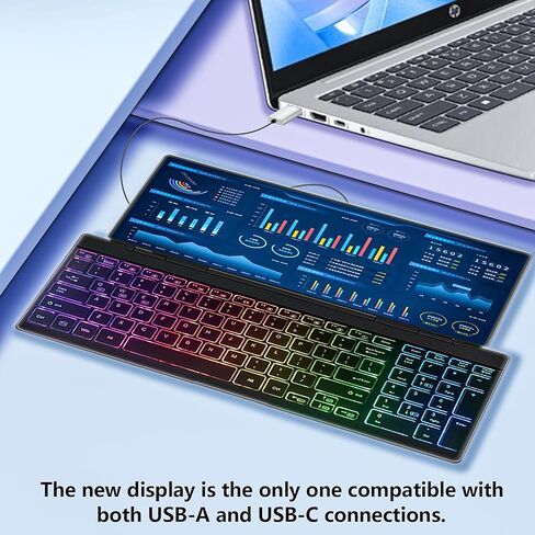 Portable Touchscreen Monitor with Silent Keyboard 12.8-inch Ultra-Slim Stretched Bar Screen Folding FHD 120% sRGB, USB-A/C Compatible Screen for Computers, Laptops, Mini PCs, Console in Saudi Arabia