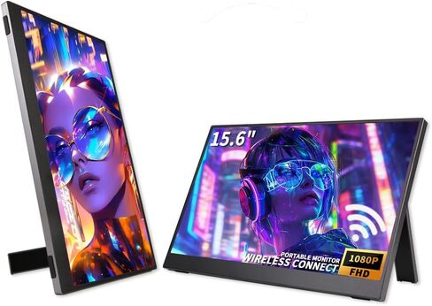 شاشة QQU مقاس 15.6 بوصة محمولة لاسلكية، اتصال WiFi، شاشة ألعاب HDR Eye Careful، موسع شاشة كمبيوتر FHD IPS/HDR مع مكبرات صوت مدمجة، متوافق مع جهاز الكمبيوتر المحمول والهاتف PS4/PS5 Switch in Kuwait