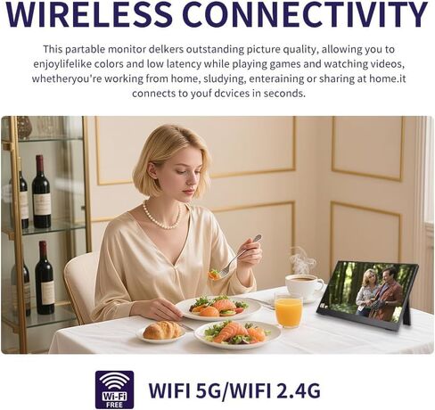 شاشة QQU مقاس 15.6 بوصة محمولة لاسلكية، اتصال WiFi، شاشة ألعاب HDR Eye Careful، موسع شاشة كمبيوتر FHD IPS/HDR مع مكبرات صوت مدمجة، متوافق مع جهاز الكمبيوتر المحمول والهاتف PS4/PS5 Switch in Kuwait