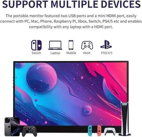 شاشة QQU مقاس 15.6 بوصة محمولة لاسلكية، اتصال WiFi، شاشة ألعاب HDR Eye Careful، موسع شاشة كمبيوتر FHD IPS/HDR مع مكبرات صوت مدمجة، متوافق مع جهاز الكمبيوتر المحمول والهاتف PS4/PS5 Switch in Kuwait