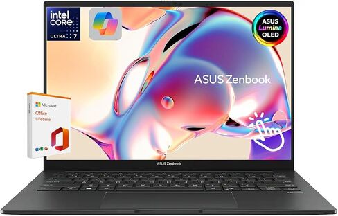 كمبيوتر محمول ASUS Zenbook مقاس 14 بوصة بشاشة تعمل باللمس Wuxga OLED، ومعالج Intel 16-Core Ultra 7 255H، ووحدة معالجة الرسومات Intel Arc، وذاكرة الوصول العشوائي LPDDR5 سعة 16 جيجابايت وسعة 512 جيجابايت SSD، وإضاءة خلفية، وThunderbolt 4، وWiFi 7، وWindows  in Kuwait