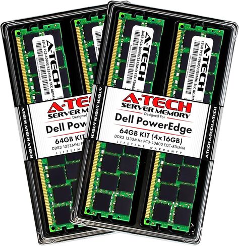ذاكرة الوصول العشوائي A-Tech سعة 32 جيجابايت (2 × 16 جيجابايت) لـ Dell PowerEdge R410 وR415 وR510 وR515 وR610 وR710 وR715 وR810 وR815 وR910 | مجموعة ترقية ذاكرة خادم DIMM المسجلة DDR3 1333 ميجا هرتز ECC-RDIMM PC3-10600 2Rx4 1.5V ECC in Kuwait