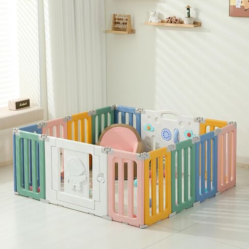 14 Panels Baby Play Pen, Extra Large Baby Playpen, Foldable Astronauts Play Pens for Babies and Toddlers, Adjustable Portable Fence Gate Playpen Yard, Colorful in Saudi Arabia