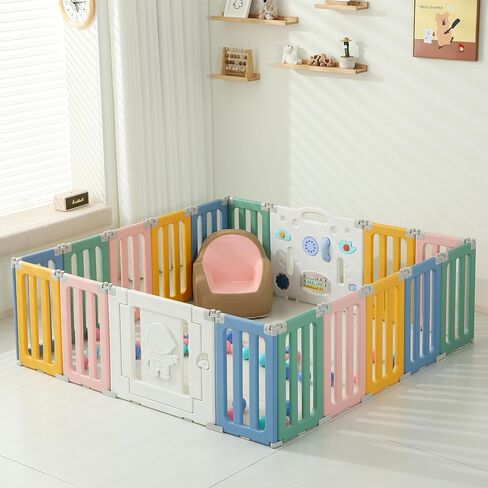 14 Panels Baby Play Pen, Extra Large Baby Playpen, Foldable Astronauts Play Pens for Babies and Toddlers, Adjustable Portable Fence Gate Playpen Yard, Colorful in Saudi Arabia