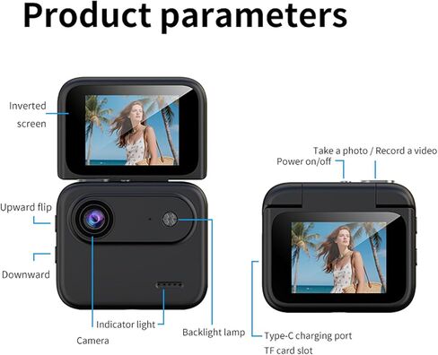 كاميرا Diyeeni Mini Action 1080P 48MP، كاميرا رياضية لمدونات الفيديو مع شاشة قلاب 2 بوصة وعدسة زاوية واسعة 143، بطارية مدمجة قابلة لإعادة الشحن، تكبير 8X، مضادة للاهتزاز (أبيض) in Saudi Arabia