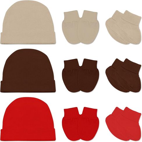 Newborn Hat, Baby Mittens Newborn Socks Set, No Scratch Baby Hats and Infant Mittens Socks, Cotton Infant Gloves Beanie Sock in Saudi Arabia