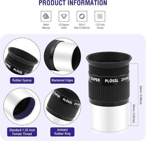 Astromania 1.25" 20mm Super Plossl Telescope Eyepiece - Bundle with - 58 Degree Telescope Eyepiece 3.2mm in Saudi Arabia