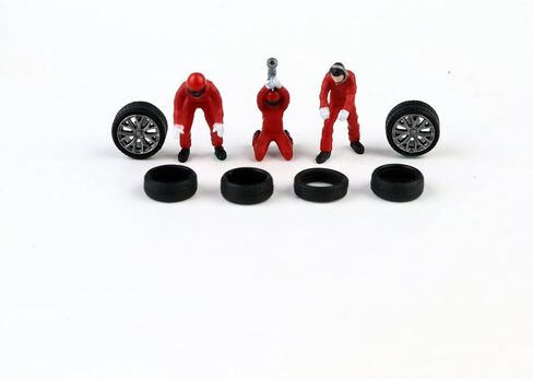 1/64 Scale Alloy Figures Set, 3 Garage Mechanic Miniatures with Tires and Wheels, Highly Detailed Diorama Accessories for Diecast Car Display Scene (B) in Saudi Arabia