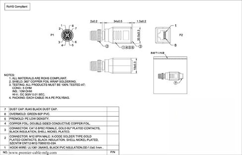 M12 X-Coded 8 دبوس إلى محول RJ45 Cat6 موصل إيثرنت صناعي محمي IP67 مقاوم للماء RJ45 إلى M12 مقبس حاجز للكاميرا الصناعية مستشعر GigE Vision PoE in Kuwait