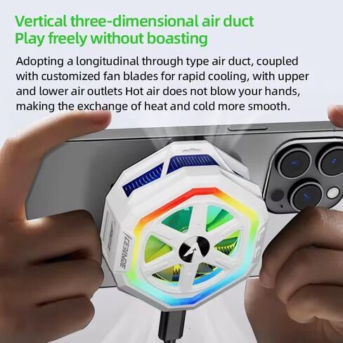 مروحة تبريد خلفية مغناطيسية PIVA B21 - تحكم ذكي في درجة الحرارة، ضوء حلقة ألعاب RGB، مبرد مشعاع الهاتف للألعاب مع التحكم في التطبيق (أسود) in Kuwait