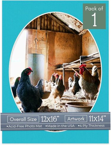 CountryArtHouse Brittany Blue Acid Free 12x16 Oval Picture Frame Mat with White Core Bevel Cut for 11x14 Pictures - Fits 12x16 Frame - Pack of 1 Matboard in Saudi Arabia