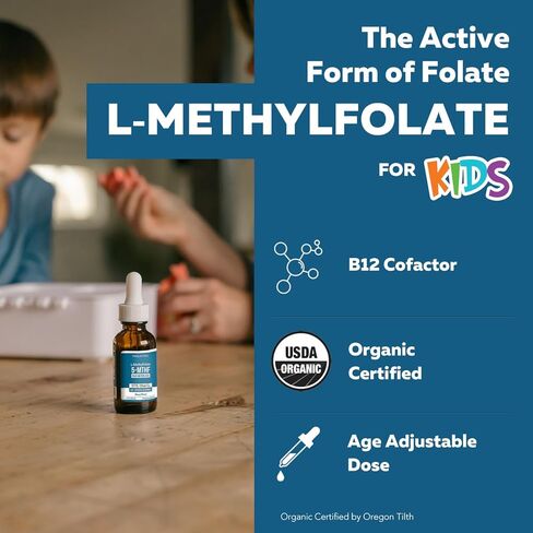 Organic Kids Methylfolate + Methyl B12 Cofactor - Organic Berry Flavor, Sublingual Form - 5-MTHF Form, Superior Form of Folate - Adjustable Dosing for All Ages - Mood, Behavior, Cognition - 1 oz. in Saudi Arabia