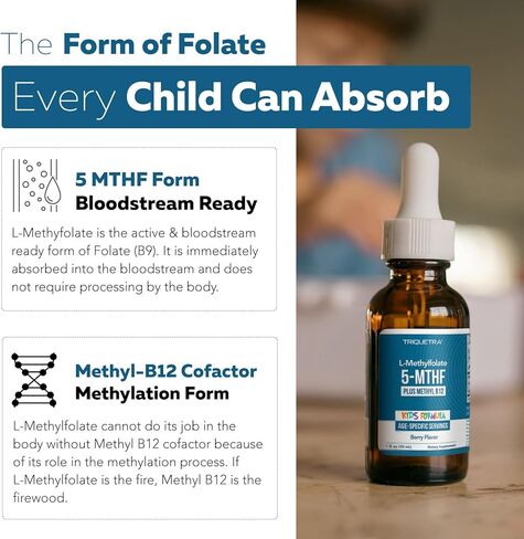 Organic Kids Methylfolate + Methyl B12 Cofactor - Organic Berry Flavor, Sublingual Form - 5-MTHF Form, Superior Form of Folate - Adjustable Dosing for All Ages - Mood, Behavior, Cognition - 1 oz. in Saudi Arabia