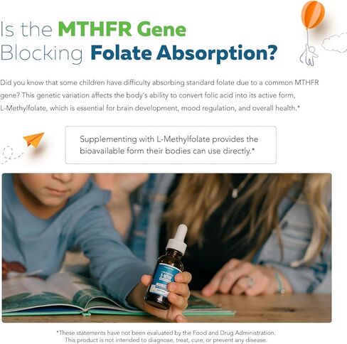 Organic Kids Methylfolate + Methyl B12 Cofactor - Organic Berry Flavor, Sublingual Form - 5-MTHF Form, Superior Form of Folate - Adjustable Dosing for All Ages - Mood, Behavior, Cognition - 1 oz. in Saudi Arabia