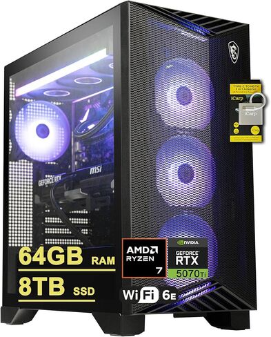 كمبيوتر مكتبي للألعاب msi Aegis ZS2 AMD 8-core Ryzen 7 9700X 64GB RAM 2TB SSD GeForce RTX 5070 Ti DLSS 4 (ما يصل إلى 1406 AI Tops) مبرد سائل 360 مم 750 وات 80+ ذهبي PSU يدعم HDD Win11 مع محور ICP in Saudi Arabia