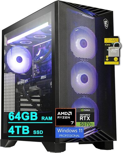 كمبيوتر مكتبي للألعاب msi Aegis ZS2 AMD 8-core Ryzen 7 9700X 64GB RAM 2TB SSD GeForce RTX 5070 Ti DLSS 4 (ما يصل إلى 1406 AI Tops) مبرد سائل 360 مم 750 وات 80+ ذهبي PSU يدعم HDD Win11 مع محور ICP in Saudi Arabia