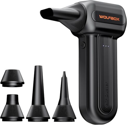 WOLFBOX MF60 Compressed Air Duster-110000RPM Super Power Electric Air Duster, 3-Speed Adjustable Rechargeable Cordless Air Blower with Fast Charging for PC Keyboard Cleaning, Car, Home, 5 Nozzle in Saudi Arabia