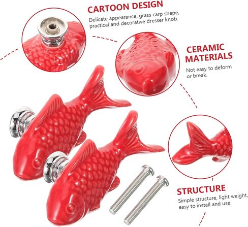 Veemoon 2pcs Ceramic Cartoon Fish Cabinet Knobs Drawer Pulls for Decor Easy to Install and Stylish Dresser Handles Unique Grass in Saudi Arabia