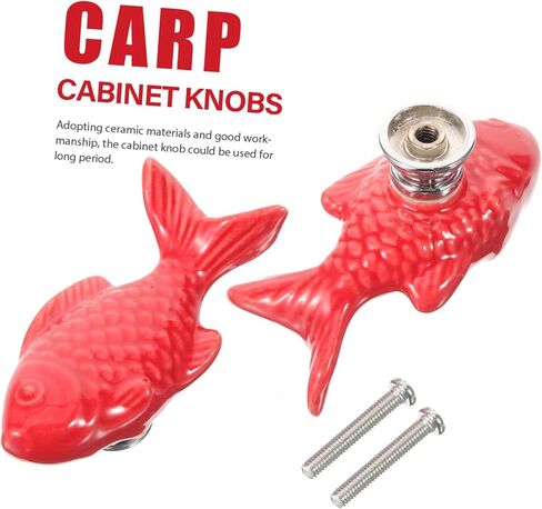 Veemoon 2pcs Ceramic Cartoon Fish Cabinet Knobs Drawer Pulls for Decor Easy to Install and Stylish Dresser Handles Unique Grass in Saudi Arabia
