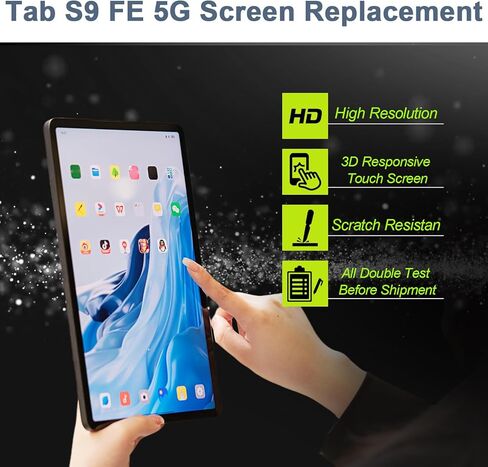 استبدال الشاشة لجهاز Samsung Galaxy Tab S9 FE SM-X510U X510W SM-X516U X516W 10.9 بوصة شاشة LCD تعمل باللمس لجهاز Galaxy Tab S9 FE 5G مجموعة رقمية سوداء مع أدوات in Kuwait