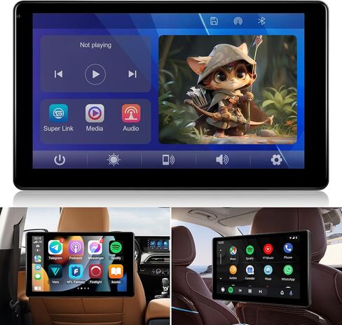 NHOPEEW Car Headrest Video Player, 9 inch IPS Screen Headrest TV Support Phone Wireless Carplay and Android Auto, Mirror Link, Video Website, Voice Control + 64G Memory Card in Saudi Arabia