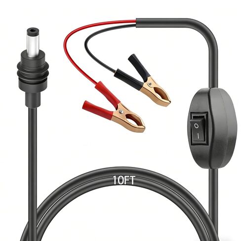 محول Starlink Mini 12V مباشرة إلى البطارية 12V-48V التمساح إلى DC 30A 16AWG كابل الطاقة مع مفتاح DC 5.5 * 2.1 مم لمشبك سلك الطاقة لسيارة شاحنة RV قارب 10FT/3M أسود in Kuwait