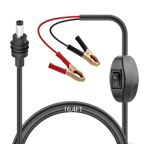 محول Starlink Mini 12V مباشرة إلى البطارية 12V-48V التمساح إلى DC 30A 16AWG كابل الطاقة مع مفتاح DC 5.5 * 2.1 مم لمشبك سلك الطاقة لسيارة شاحنة RV قارب 10FT/3M أسود in Kuwait
