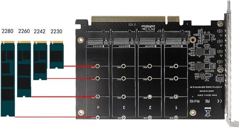 Metal PCIE X16 NVME M.2 MKEY SSD RAID Array Adapter Card Splitter Expansion Controller Card in Kuwait