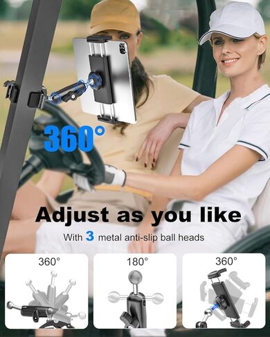 حامل تابلت عربة الجولف، حامل تابلت Caddy GPS Golf مع ذراع معدني يدور 360 درجة، حامل عربة جولف iPad، متوافق مع iPad Pro، Air، Mini، Galaxy Tabs، جهاز 4.7-12.9 بوصة in Kuwait