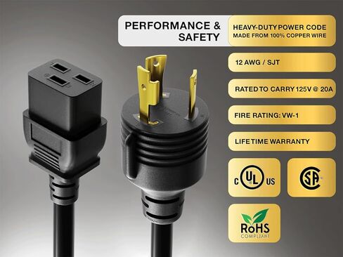 Cable Leader 15ft NEMA L5-30P to C19 Heavy Duty Power Cord 12AWG 20A/125V in Kuwait