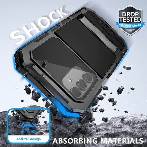 Lunivop for Samsung Galaxy A17/A16 5G Case (6.7 '') Metal Heavy Duty Phone Case para Built-in Screen Protection Full Body Protective Dust Proof Military Grade Rugged Black in Kuwait