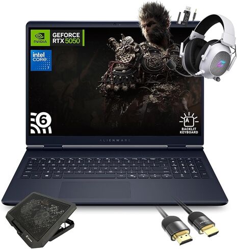 كمبيوتر محمول للألعاب Dell Alienware 16 Aurora AC16250، Intel Core 7 240H، NVIDIA GeForce RTX 5050، 16 بوصة WQXGA 120 هرتز IPS، ذاكرة الوصول العشوائي 32 جيجابايت، 2 تيرابايت SSD، WiFi 6، مع كابل HDMI للوحة التبريد Mytrix، Windows 11 Pro in Kuwait