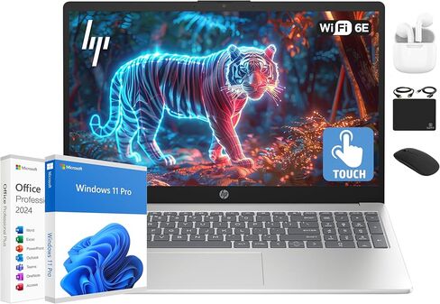 كمبيوتر محمول HP Flagship 15.6 بوصة عالي الدقة يعمل باللمس، معالج Intel i3 سداسي النواة، ذاكرة وصول عشوائي 32 جيجابايت، تخزين 1.5 تيرابايت (1 تيرابايت SSD + 500 جيجابايت تحويلة)، واي فاي، بطارية طويلة، ملحق Hubxcel، مكتب مدى الحياة 2024، Win 11 Pro in Kuwait