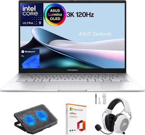 كمبيوتر محمول ASUS Zenbook 14 OLED 2025، شاشة لمس 14 بوصة 3K 120 هرتز، Intel Core Ultra 9 285H، ذاكرة الوصول العشوائي 32 جيجابايت، 1 تيرابايت SSD، WiFi 7، Thunderbolt 4، لوحة مفاتيح بإضاءة خلفية، Win 11 Pro، مع ملحقات Mytrix مدى الحياة in Kuwait