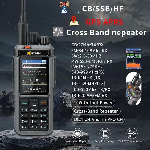 Y23UV-98PLUS راديو ثنائي الاتجاه بقدرة 10 وات مع CB/SSB/HF وGPS APRS ومكرر النطاق المتقاطع وتوافق هوائي 1024 CH وDonut - راديو هام عالي الطاقة لاتصالات الهواة والمغامرات الخارجية in Saudi Arabia