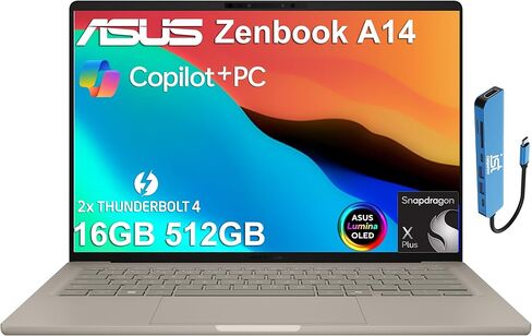 ASUS Zenbook 14 AI Business Laptop (14" FHD+ OLED, Snapdragon X Plus (>Intel i7-1355U), 16GB 8533MT/s, 1TB SSD), Copilot+ PC, IST Hub, IR Webcam, 32-Hr Battery, 2X Thunderbolt 4, Win 11 Home, UX3407 in Saudi Arabia