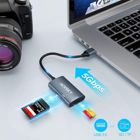 SD Card Reader, ACKSKY Micro SD Card Adapter, SD Card to USB Adapter, USB 3.0 Memory Card Reader, Supports TF SD SDHC SDXC Micro SD Micro SDHC Micro SDXC MMC, RS-MMC UHS-I Cards in Saudi Arabia