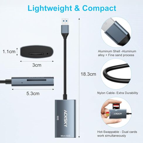 SD Card Reader, ACKSKY Micro SD Card Adapter, SD Card to USB Adapter, USB 3.0 Memory Card Reader, Supports TF SD SDHC SDXC Micro SD Micro SDHC Micro SDXC MMC, RS-MMC UHS-I Cards in Saudi Arabia